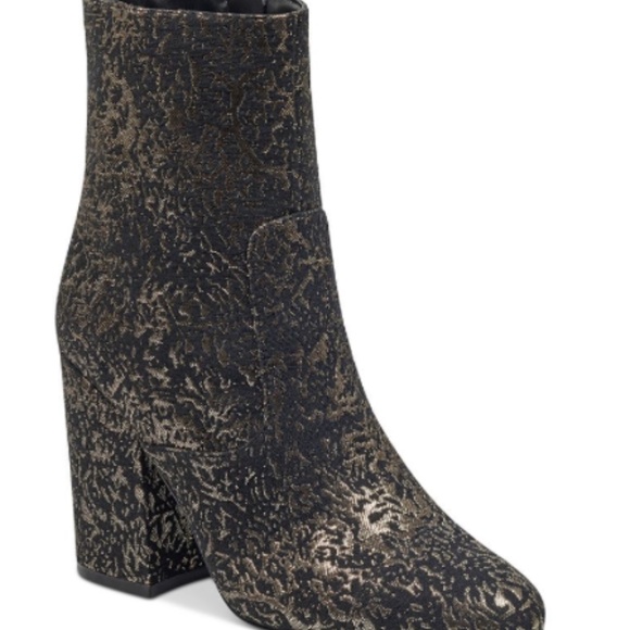 Golden Metallic Brocade Ankle High Block Heel Boot - Picture 2 of 3